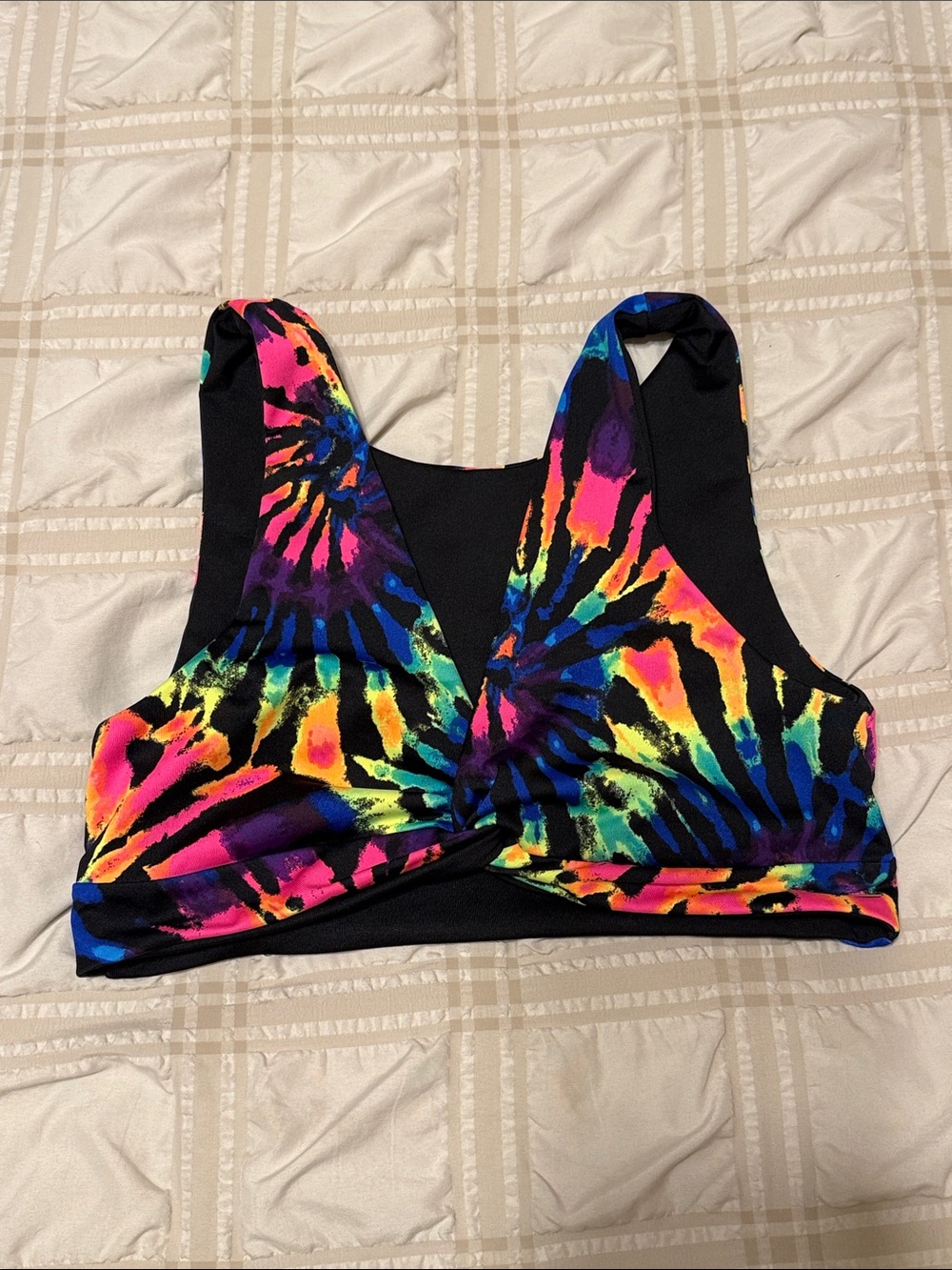 Victoria Secret VS PINK Black Rainbow Neon Tie Dye Bikini Swim Top